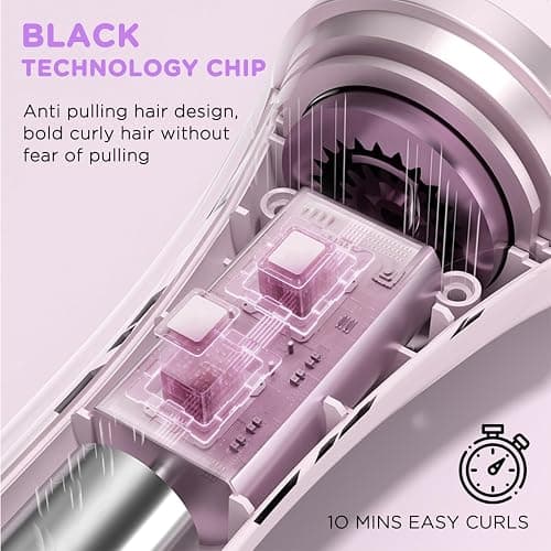 ZZR SEVEN Automatic Curling Iron, 1.5 Inch Hair Curler with 4 Temp. Options, 10S Fast Heating, 2-Way Rotation, 30 Min Auto Shut-Off, Anti-Scald-Tangle for Long Hair, Dual Voltage for Travel (Khaki) thumbnail 3