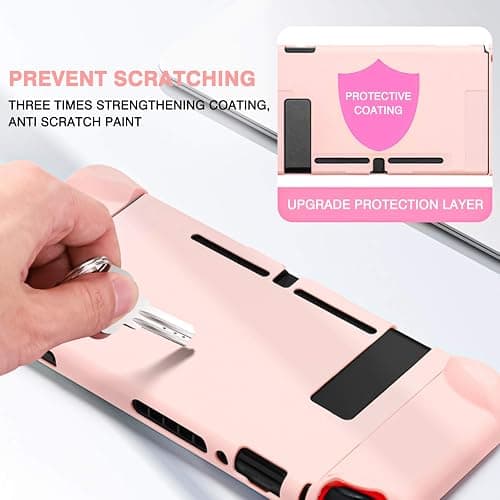 DLseego Switch Full Protective Case Cover Design for Nintendo Switch Joy-Con Controllers with Glass Screen Protector, Anti-Scratch [Baby Skin Touch] Grip Cover - Pink thumbnail 5