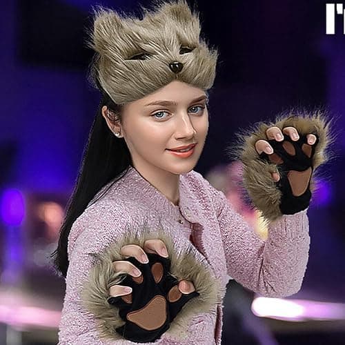 Valpeak Therian Mask and Tail Set for Girls Halloween Cat Mask Tail Cosplay Fox Mask Wolf Tail Over 1 Years Old thumbnail 2