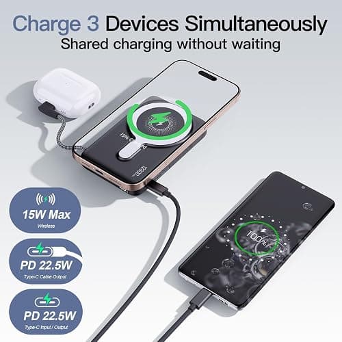 2025 Updated M3 Ultra Slim 0.4'' Wireless Power Bank, 12800mAh Magnetic Portable Charger with Built in Cable and Strap, LED Battery Pack Travel Essentials for iPhone 16/15/14/13/12/Pro/Pro Max Andriod thumbnail 3