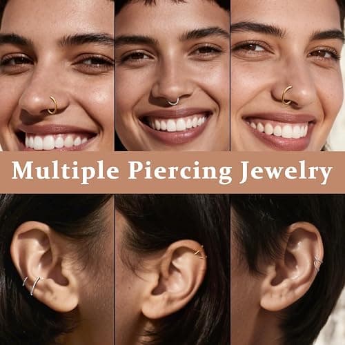 Hypoallergenic Nose Rings Hoops Set for Women Men: 8Pcs 18G Gold/Silver 316L Surgical Stainless Steel Nose Hoops Hinged Clicker Septum Rings for Nose Cartilage Body Piercing Jewelry 6mm 8mm 10mm 12mm thumbnail 7