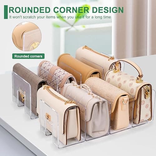 AMZABBY 2 Pack Acrylic Purse Organizer for Closet, 8-Slot Bag & Purse Organizer, No Assembly, Clear Handbag Storage Shelf .for Shelf Divider Handbags, Clothes, Sweater thumbnail 6