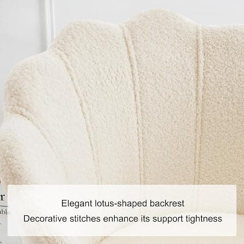 Furnimart Vanity Chair with Back, Shell Accent Chair for Living Room, Criss Cross Chair with Gold Legs, Makeup Chair for Bedroom Desk Chair no Wheels, Faux Fur White thumbnail 4