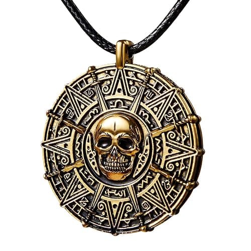 Spooktacular Creations Halloween Pirate Coin Necklace Pirate Skull Necklace for Men Women Pirates Costume Accessories - Image 1