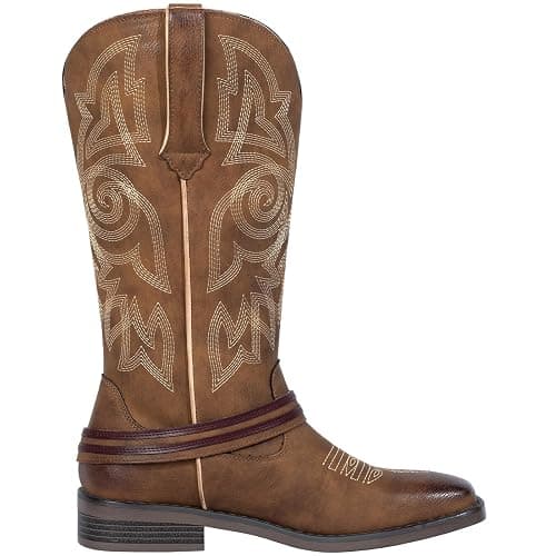 J's.o.l.e Women's Fashion Wide Square Toe Western Cowgirl Cowboy Boots Mid Calf Brown thumbnail 5