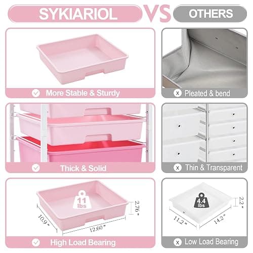 Rolling Cart with Drawers,Storage Cart with 8 Drawers and Wooden Tabletop,Utility Cart for Living Room,Classroom, Bedroom,Bathroom,Dorm,Office,Rose Pink thumbnail 2