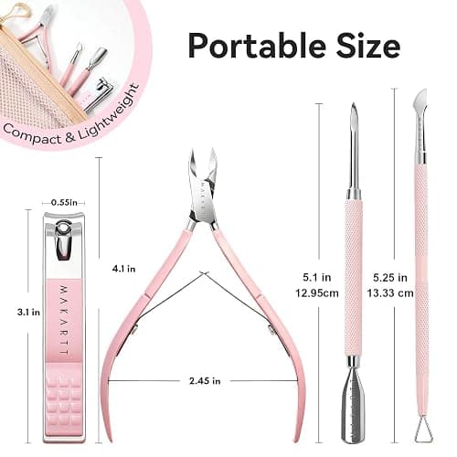 Makartt Pink Cuticle Trimmer Set with 2 Pushers, Nail Clipper & Nipper | Stainless Steel, Manicure Tools Kit for Women, Sharp, Ergonomic & Portable thumbnail 6