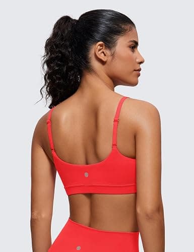 CRZ YOGA Butterluxe Adjustable Spaghetti Strap Sports Bras for Women - Scoop Neck Wireless Padded Yoga Workout Crop Top thumbnail 2