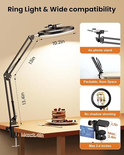 Upgrade Ring Light Overhead Camera Phone Mount for Desk, Evershop 10” Selfie Light with Stand Tripod for iPhone, Light with Phone Holder for Video Recording,Zoom Meeting,Live Streaming Tiktok,YouTube thumbnail 6