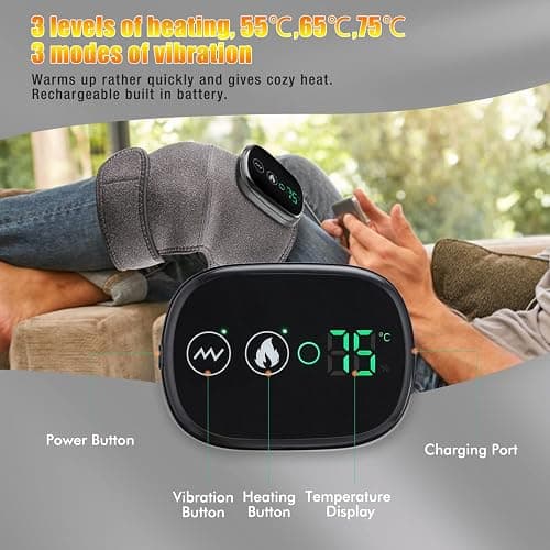 Heated Knee Massager Shoulder Heating Pads Elbow Brace 3 in 1 with Vibration, Cordless Rechargeable Heating Knee Warmers Wrap for Shoulder Elbow Knee Stress Relief thumbnail 5