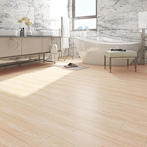 FunStick 6"x36" 30 Pcs Peel and Stick Floor Tile Light Wood Look Vinyl Flooring Tiles Peel and Stick Wood Planks for Walls Waterproof Removable Peel & Stick Flooring Tiles for Bathroom Kitchen Bedroom - Box of 30 Tiles - Natural Light Wood Grain thumbnail 2