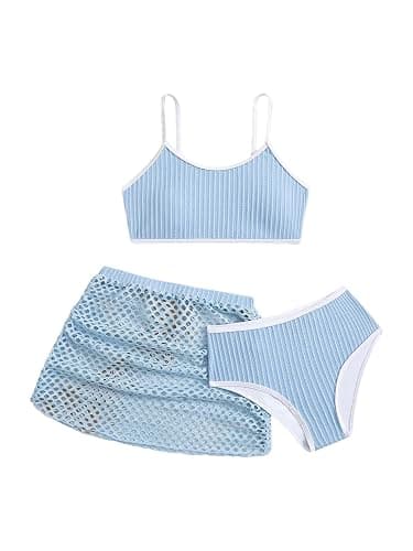 SHENHE Girl's 3 Piece Swimsuits Color Block Adjustable Strap Bikini Bathing Suit with Skirt Cover Up - Image 1