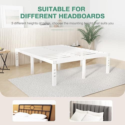 Novilla Queen Size Bed Frame, 14 Inch Metal Platform Bed Frame Queen Size with Storage Space Under Bed, Heavy Duty Steel Slat Support, Easy Assembly, No Box Spring Needed, White thumbnail 7