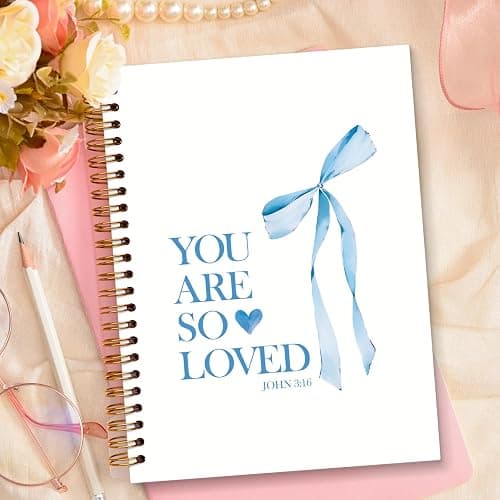 JXREQ Coquette Blue Bow Christian Bible Notebook Prayer Journal for Women, Cute School Supplies College Journaling Notebook, Bible Notebooks for Note Taking, Church Notes Journal, College Gifts for Girls, 5.5x8.3 thumbnail 3