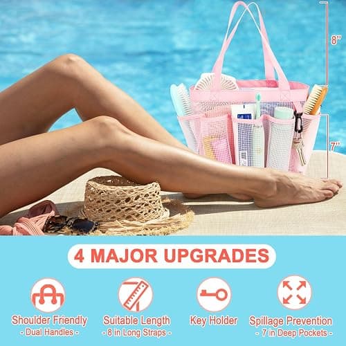 Fammart Mesh Shower Caddy Portable for College Dorm Room Essentials, 8-Pocket Large Shower Basket Tote Bag with 2 Handles for Toiletry, Bathroom, Beach, Camp, Gym thumbnail 4