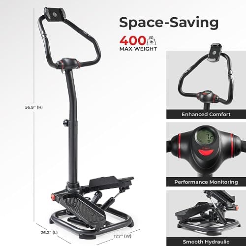 Sunny Health & Fitness 2-in-1 Premium Power Stepper with 400lbs Weight Capacity and Resistance Bands, Low-Impact Cardio, Space-Saving, Height-Adjustable, with Bluetooth and Free SunnyFit App thumbnail 6