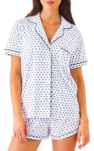 Womens Pajamas Set Button Down 2 Piece Cute Monkey Bunny Y2k Preppy Heart Pjs Sets Lounge Comfy Sleepwear thumbnail 5