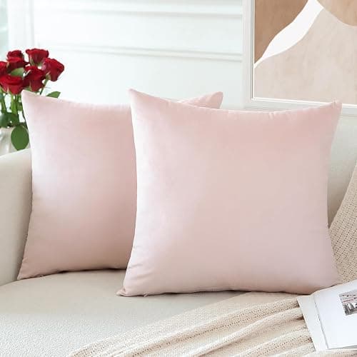 OTOSTAR Pack of 2 Velvet Soft Decorative Throw Pillow Covers Solid Square Cushion Case Home Decor Pillow Covers for Couch Sofa Bedroom Living Room Decorative Pillowcases 20 x 20 Inch (Babypink) thumbnail 4
