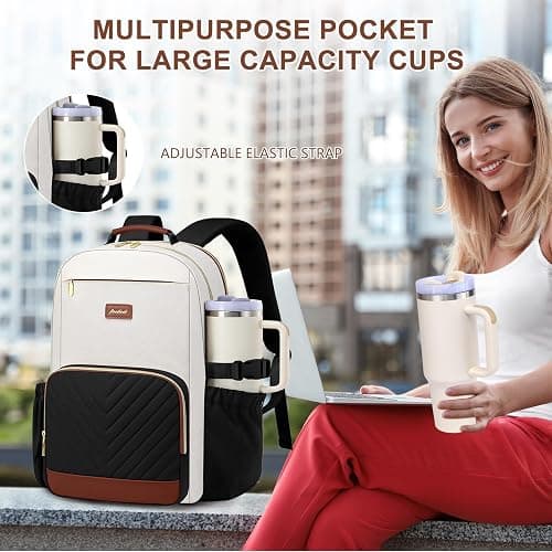 Laptop Backpack for Women Bookbag: 15.6 inch Work School Backpacks with Pouch Pocket for Large Capacity Cup & USB Charger College Book Bag Travel Business Nurse Teacher Bookbags Anti-theft Back Pack thumbnail 2