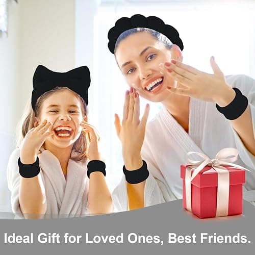 Canitor Sponge Spa Headbands Wristband Set with Hair Clips Skincare for Washing Face Non Slip Puffy Terry Cloth Makeup Headband Face Wash Wrist Bands Cute Trendy Stuff (black) thumbnail 4