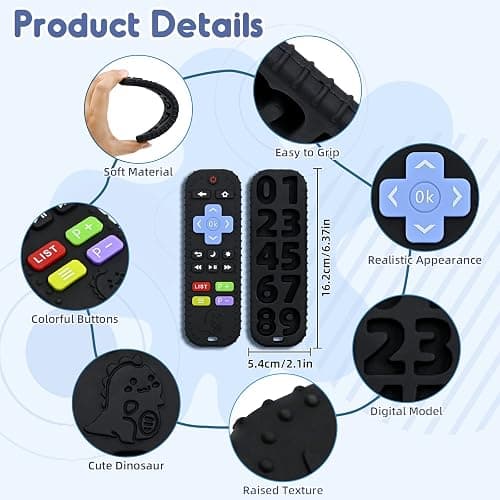 Soulagement des Dentition Jouet pour Bébés 3-6 12 Mois Cadeaux, Télécommande en Jouets de Bain en Silicone pour 3 6 9 Mois Autiste, Sensoriels de Qualité Alimentaire, Noir thumbnail 3