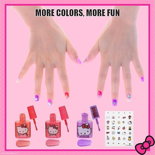 Hello Kitty Water-Based Nail Polish Set, Peel-Off Set with Glittery & Opaque Colors and Nail Accessories for Girls Kids, Perfect for Dress Up, Parties & Makeovers Ages 3+ by Townley Girl thumbnail 3
