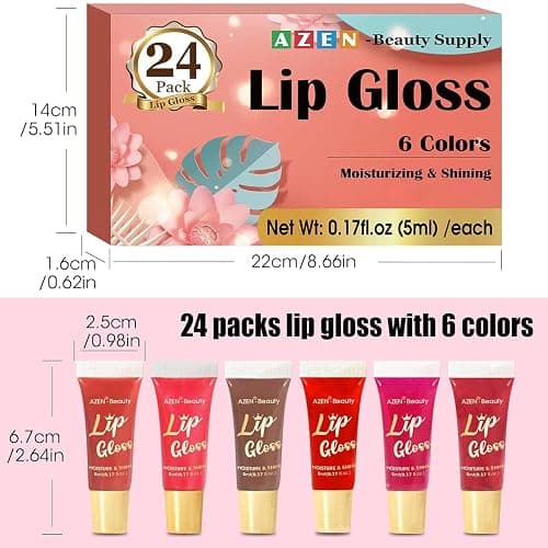 AZEN 24 Pack Lip Gloss Set, Color Lip Oil for Dry Cracked Lips Moisturizing Hydrating Nourishing with Vitamin E thumbnail 7
