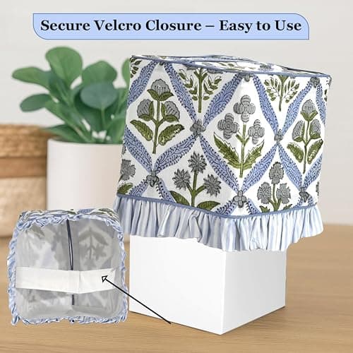 Ridhi Light Steel Blue Block Print Ruffle Tissue Box Cover Handmade Cotton Decorative Square Napkin Holder for Home Bedroom Living Room Bathroom Vanity Countertop Car Office Kitchen thumbnail 9