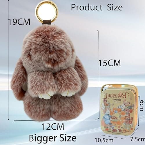 Bunny Keychain with Tin,Bunny Handmade Soft Pompom Charms,Fluffy Keychain Accessories for Womens thumbnail 3