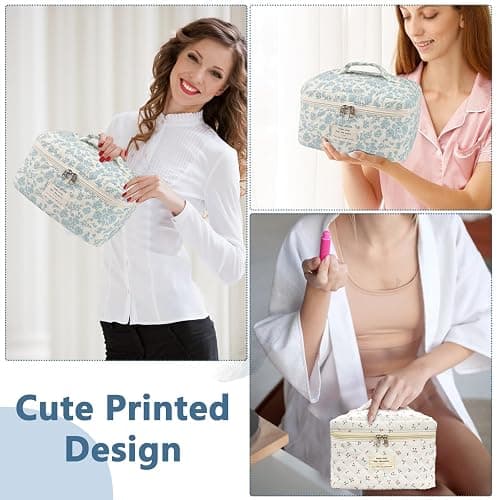 Gosect Large Makeup Bag, Cute Cosmetic Bag for Women Girls, Floral Coquette Aesthetic Toiletry Bag, Travel Make Up Organizer Bag (BDLH) thumbnail 4