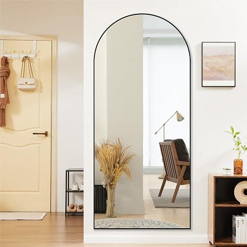 Sweetcrispy 71"x26" Arched Full Length Mirror, Standing or Leaning Full Body Mirror with Aluminum Alloy Thin Frame, Suitable for Bedroom or Cloakroom,Black thumbnail 3