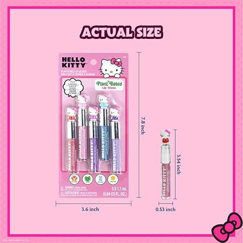 Hello Kitty 5 Pc Plant Based, Moisturizing Lip Gloss Makeup Set for Girls Kids Toddlers, Perfect for Parties Sleepovers Makeovers Birthday Gift for Girls 3 Yrs+ by Townley Girl thumbnail 8