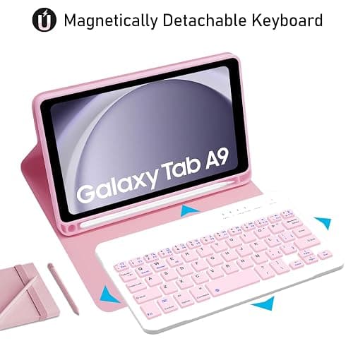 Hofsos Keyboard Case for Samsung Galaxy Tab A9 8.7 Inch 2023 SM-X110/X115/X117 - Slim A9 Tablet Cover with Detachable Bluetooth Wireless Keyboard, S Pen Holder for Samsung Galaxy Tab A9, Pink thumbnail 4
