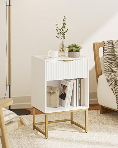 Masupu Fluted Nightstand,Modern Night Stand Wood Bedside Table with Storage Drawer Side End Table for Bedroom,Living Room,Office,White thumbnail 4