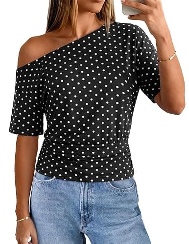 MEROKEETY Women's Off The Shoulder Short Sleeve Tops 2026 Summer Casual Going Out Trendy Y2k T Shirts - Image 1