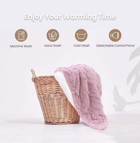 Aheadpret Heated Blanket-Electric Blanket 50"x60" Soft Heated Throw Blanket with 5 Heating Levels & 3 Hours auto-Off,Machine Washable (Pink thumbnail 7