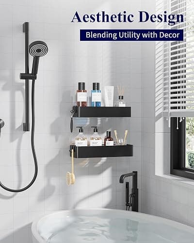 Kitsure Duschablage ohne Bohren - 2 Stück rostfreie Badezimmer Organizer, schnell trocknende Badregal ohne Bohren mit großer Kapazität, langlebige Shampoo Halterung für Duschel, 4027BL thumbnail 3
