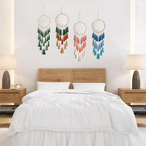 Artilady Macrame Dream Catchers for Bedroom - Tassel Wall Hanging Handmade Dreamcatchers Home Decor with Tassel Feather Ornament Craft Blessing Gift (Dark Green) thumbnail 3