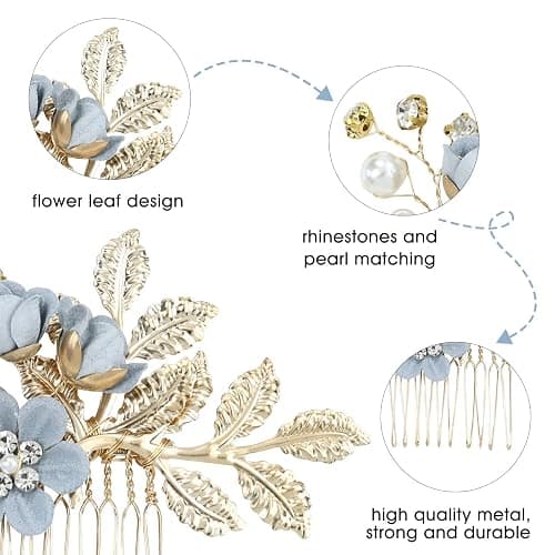 inSowni 20 Pack Classy Dusty Blue Flower Bridal Wedding Hair Side Combs+Floral Hair Pins+Twist Spiral Pearl Hair Pins Clips Pieces Formal Prom Headpieces Accessories for Brides Bridesmaids Women Girls thumbnail 5