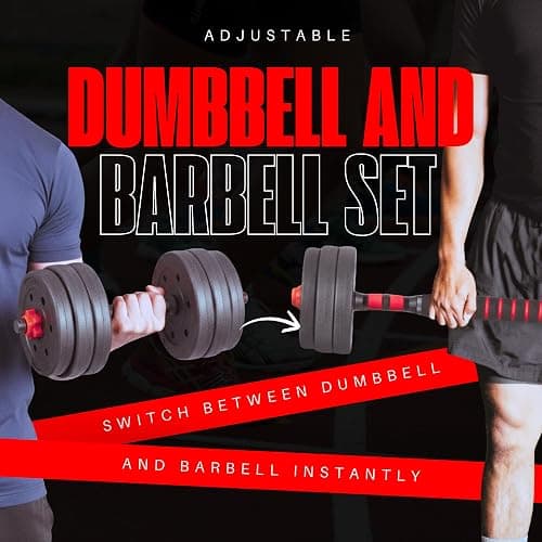 Straame 20KG Adjustable Dumbbell & Barbell Weight Set with Foam-Padded Connector. Free Weights for Home Gym, Strength Training, Non-Slip TPR Grips, PE Shell Plates, Compact Storage thumbnail 2