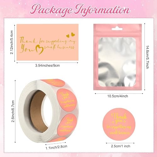 Leelosp 2280 Pcs Pink Thank You Cards and Stickers Small Business Wedding Handmade Gifts Shipping Packaging Resealable Bracelet Jewelry Thank You for Supporting My Small Business Stuff Essential thumbnail 3