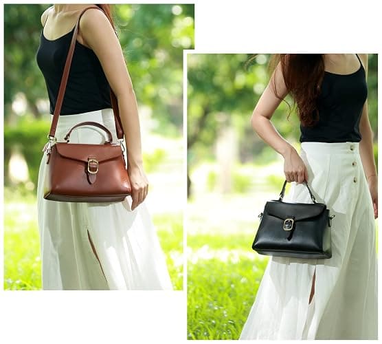Vintage Vegan Leather Flap Top Handle Bag For Women Retro Satchel Casual Purse Simple Shoulder Classic Handbag thumbnail 7