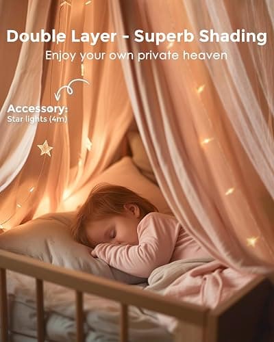 Bed Canopy with Star Lights, Double Layer Canopy for Bed, Princess Play Tent for Girls Room, Breathable Canopy Bed Curtain for Children Reading Nook, Machine Washable Canopy, 25.6''x106'', Pink thumbnail 4