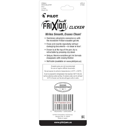 PILOT FriXion Clicker Erasable Pens, Refillable & Retractable Gel Ink Pens, Fine Point 0.7 mm, Black Ink, 3-Pack - Ideal for School, Journaling, & Office Writing thumbnail 3