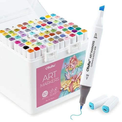 Ohuhu Alcohol Markers 80 Colors for Beginners Chisel& Fine for Coloring | Dual Tips Alcohol-based Art Marker Set with Blender for Adults Artists Drawing Illustration Sketching, Great Value Pack - Image 1