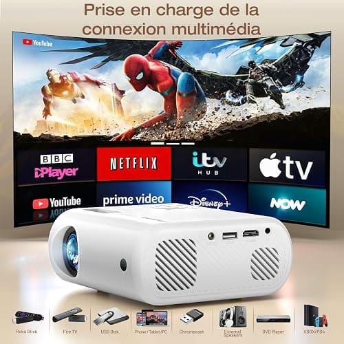 Mini Projecteur Portable 4K Videoprojecteur – 20000 Lux pour Smartphone, Prend en Charge la Mise en Miroir d'écran Filaire, Compatible avec TV Stick/Windows/iOS/Android/HDMI/USB (20 * 15 * 10cm) thumbnail 7