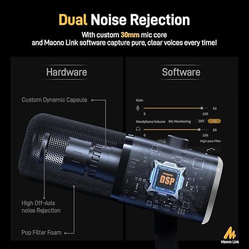 MAONO XLR/USB Gaming Microphone Kit: Dynamic PC Mic for Streaming Podcasting, Software Support, Mute Button, Gain Control, RGB Computer Mic with Boom Arm Stand, for Recording, PS4/PS5, PD100XS Black thumbnail 4