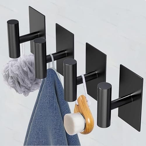 VAEHOLD Wall Towel Hooks, Heavy Duty Sticky Holder Waterproof Towel Hooks for Hanging Coat, Clothes, Closet Hook Wall Mount for Kitchen (Black, 2 Pack) thumbnail 5