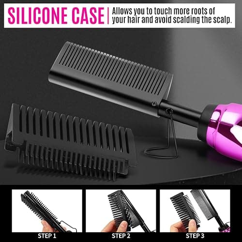 Hot Comb Hair Straightener Set for Lace Front Wigs - Heat Pressing Combs Ceramic Curling Flat Iron Electric Hot Comb for Wigs - Hair Straighteners Straightening Comb for Women Wig Installation Kit thumbnail 5