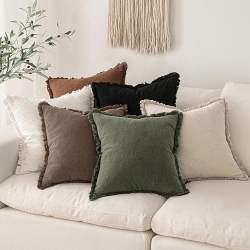 MIULEE Decorative Throw Pillow Covers Neutral Linen Fringe Throw Pillows Set of 2 Cocoa Brown Boho Farmhouse Cushion Covers for Couch Sofa Bed Living Room Fall Home Decor 20x20 Inch thumbnail 6